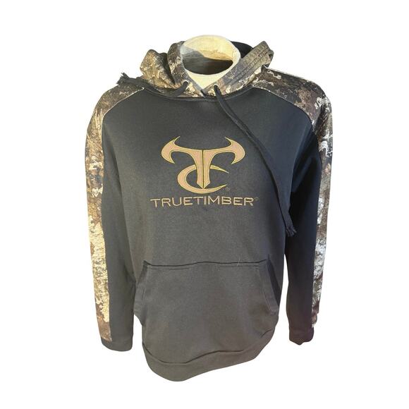 TrueTimber Men’s Large Camo Black Hoodie Pullover Logo Sweatshirt - Picture 1 of 10